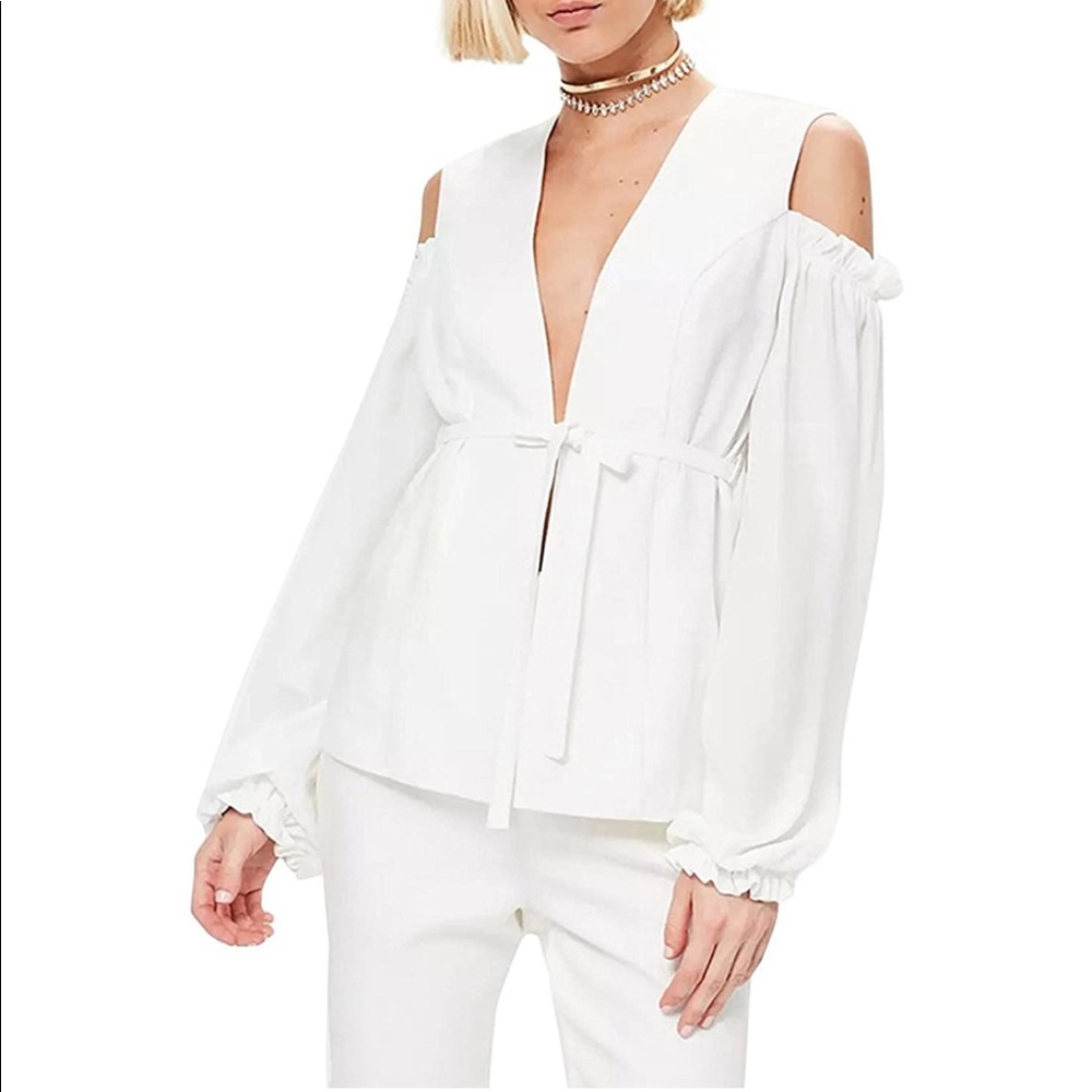 NWT Cold Shoulder Ruffled Blazer with Bell Sleeves.